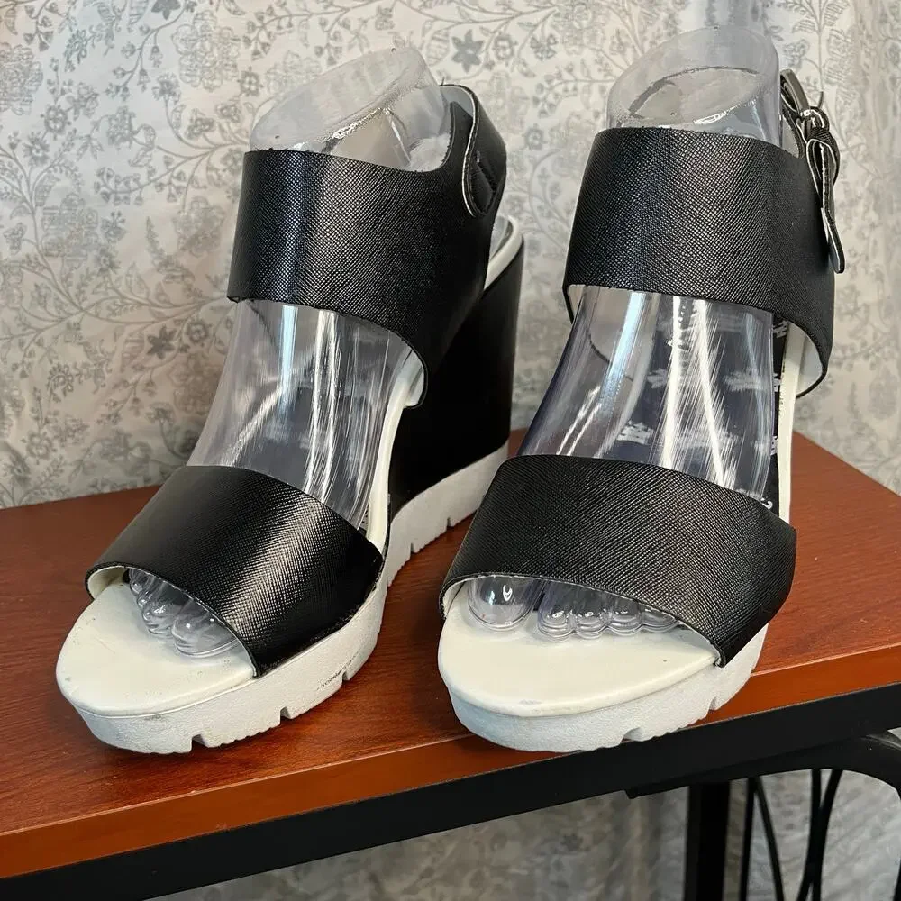 Juicy Couture Black Wedge Sandals Sz 10 Y2K Platform Vintage 2000s retro chunky